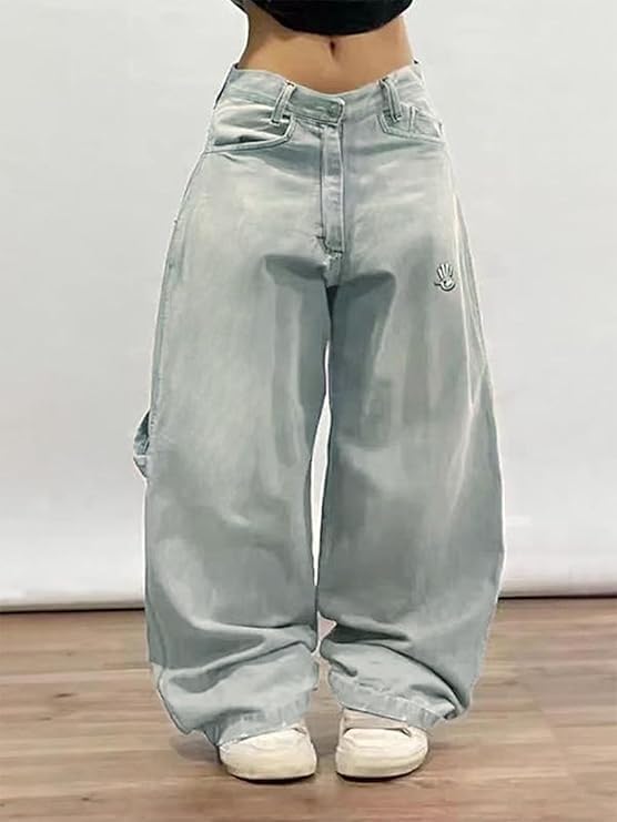 Baggy Jeans Y2k Goth Pants Women Men Hip Hop Street Jeans with Skeleton Print Vintage High Waist Denim Wide Leg Pants Wear - Image 2