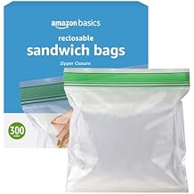 Amazon Basics Resealable Double Zipper Sandwich Storage Bags for Food Storage, 300 Count (Previously Solimo)