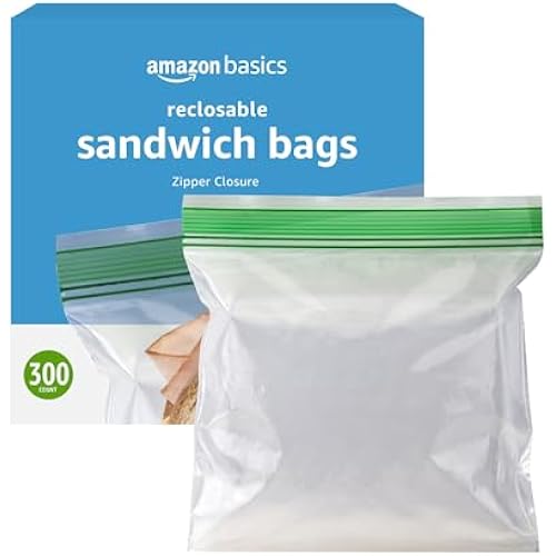 Amazon Basics Resealable Double Zipper Sandwich Storage Bags for Food Storage, 300 Count (Previously Solimo)