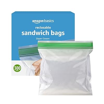 Amazon Basics Resealable Double Zipper Sandwich Storage Bags for Food Storage, 300 Count (Previously Solimo)