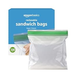 Amazon Basics Resealable Double Zipper Sandwich Storage Bags for Food Storage, 300 Count (Previously Solimo)