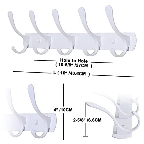 Skoloo Coat Rack Wall Mount - Modern, Metal Wall Coat Rack With 5 Hooks, Pack Of 2, Sturdy Wall Hook Rack Rail For Hanging Coat, Jacket, Clothes, Hat, White #TOP5