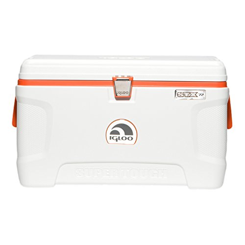 Igloo Super Tough STX Cooler, White/Orange, 54-Quart