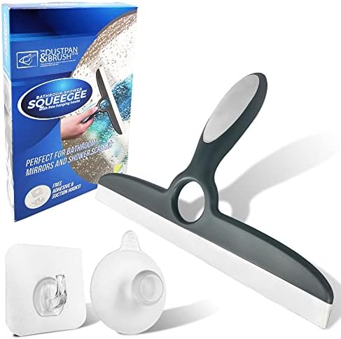 Shower Squeegee with Suction Holder and Self-Adhesive Hanging Hook, Streak-Free Window Squeegee Shower Glass Cleaner, Multipurpose Rubber Squeegee for Bathroom, Shower Doors, Windows, and Cars