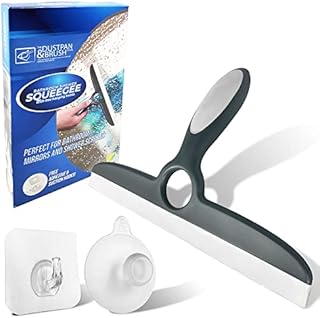 Shower Squeegee with Suction Holder and Self-Adhesive Hanging Hook, Streak-Free Window Squeegee Shower Glass Cleaner, Multipurpose Rubber Squeegee for Bathroom, Shower Doors, Windows, and Cars