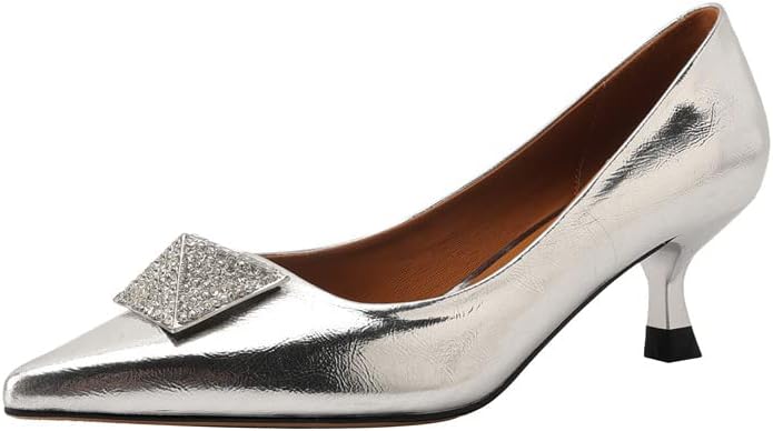 TinaCus Genuine Leather Women's Pointed Toe Handmade Kitten Heels Slip On Dress Pumps Shoes