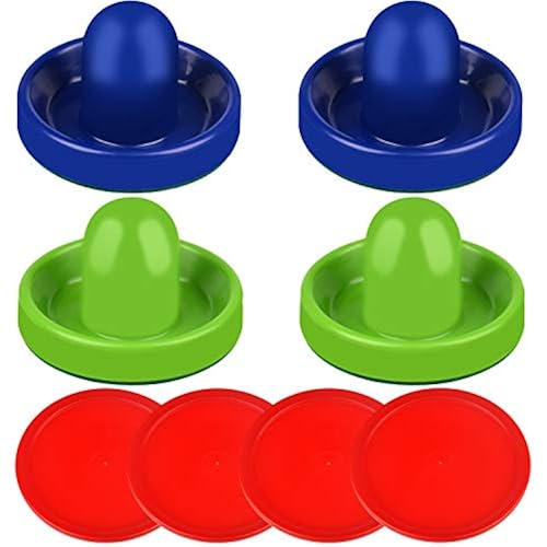 ONE250 Air Hockey Pushers and Red Air Hockey Pucks, Goal Handles Paddles Replacement Accessories for Game Tables (4 Striker, 4 Puck Pack)