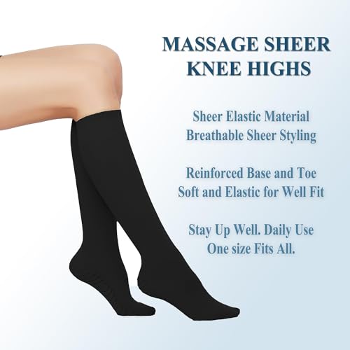 Image of AWS /American Made 6 Pairs Women's Sheer Knee Massage Socks with Reinforced Toe and Base Stay up Band