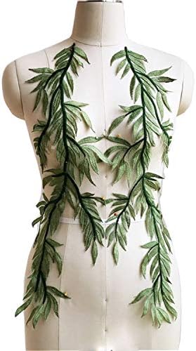 Leaves Vine Lace Applique Green Forest Lace Appliques Lace Motif Trims Embroidery Sewing Patches for Craft Projects (1 Mirror Pair,Green)