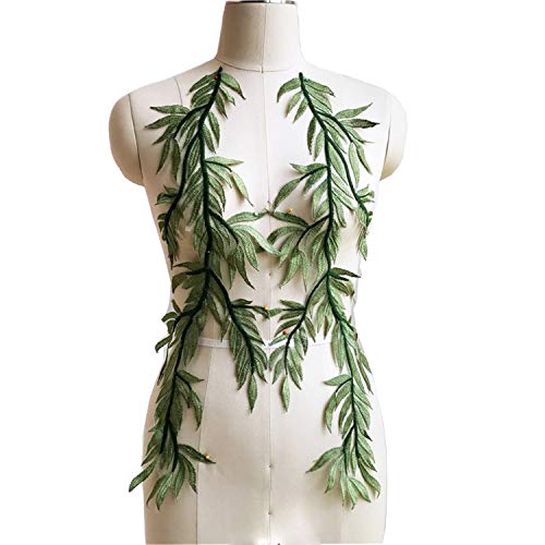 Leaves Vine Lace Applique Green Forest Lace Appliques Lace Motif Trims Embroidery Sewing Patches For Craft Projects (1 Mirror Pair,Green) #TOP2