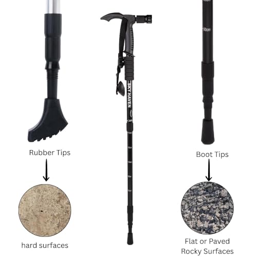 Image of Trekking Poles, Collapsible Lightweight Shock-Absorbent Hiking Walking Sticks Adjustable Aluminum Hiking Poles for Women Men Kids (1Pack of Silver with Light)
