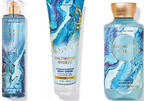 Bath & Body Works - Saltwater Breeze - Bundle -3 items - Moisturizing Body Wash, Ultimate Hydration Body Cream and Fine Fragrance Mist - Spring 2022