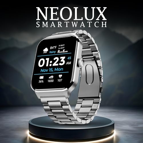 Image of PunnkFunnk NeoLux 1.96 inch HD Display Smartwatch for Men & Women 2025 with 110+ Sports Modes, Heart Rate, Sleep Monitor, IP68 Waterproof, Answer /Make Calls for Android & iOS(Metal Grey)