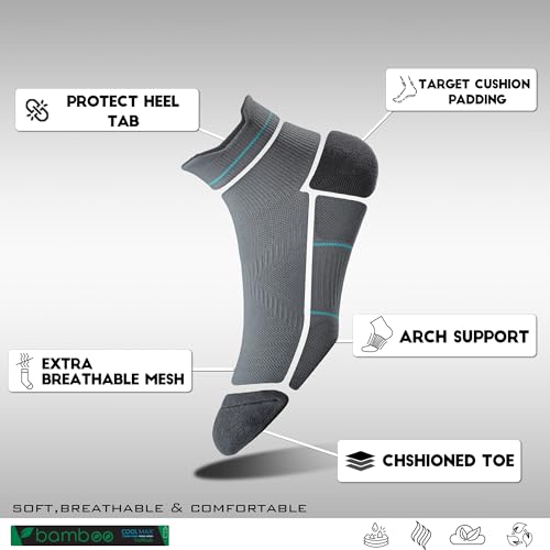 Image of BRISIRA Coolmax Bamboo Viscose Women Compression Running Ankle Socks No Show Athletic Wicking Thick Cushioned Arch Support