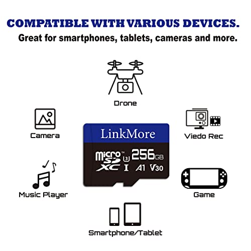 Linkmore 256Gb Micro Sdxc Card, A1, Uhs-I, U3, V30, Class 10 Compatible, Read Speed Up To 100 Mb/S,Write Speed Up To 75 Mb/S, Sd Adapter Included #TOP2