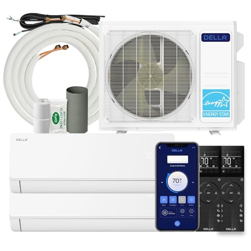 DELLA 18K BTU Dual Zone Mini Split AC (9K+12K), 25 SEER2, 16ft Kits | Heating/Cooling, Ductless Inverter, Alexa/WiFi, 208-230V, Pre-Charged Outdoor Unit, Rust/Corrosion Protection, AHRI Cert