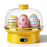 Macook Egg Cooker with Intelligence LED Touch, 7 Egg Capacity Electric Egg Boiler, Quick Boiling, Auto-Off, 350W, Yellow - Includes Measuring Cup, Stickers & Removable Tray