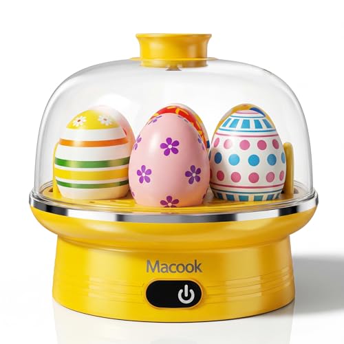 Macook Intelligent Egg Cooker with LED Touch, 7 Egg Capacity Electric Boiler, Quick Boiling, Auto-Off, 350W, Yellow - Includes Measuring Cup, Stickers & Removable Tray