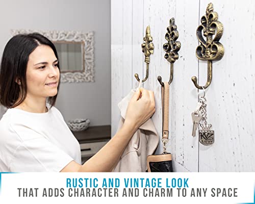 Shabby Chic Decorative Wall Hooks - Set Of 3 - Cast Iron French Country Wall Decor - Farmhouse Hangers For Coats, Purses And More - Gold With Black #TOP1