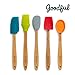 Goodful Silicone and Beechwood Mini Kitchen Utensil Set, Great for Cooking, Baking or Reaching Into Small Jars, Easy to Clean, Safe for Non-Stick Cookware, 3 Spatulas, Spoon, Basting Brush, Multicolor