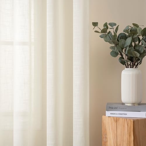 MIULEE Leinenoptik Voile Vorhänge Ösen 2er Hellbeige 140x245cm – Ansicht 2