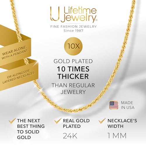 LIFETIME JEWELRY 1mm Gold Chain for Men & Women 24k Real Gold Plated Diamond Cut Rope Chain 14 to 30 Inch2