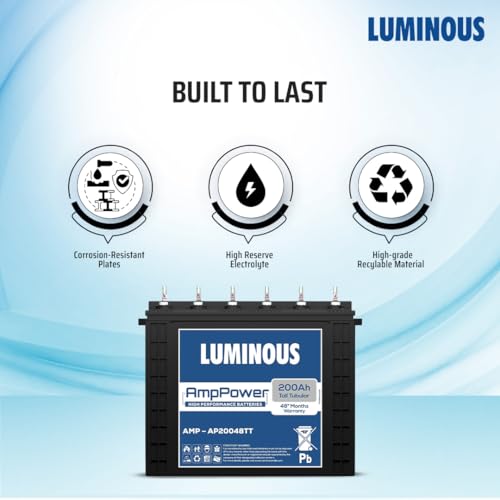 Image of Luminous Inverter & Battery Combo for Home, Shop & Office - PowerSine M 1700 (1500VA /24V) Sine Wave Inverter + AmpPower AP20048TT 200 Ah Tall Tubular Battery| Warranty: 36M (Inverter)+48M (Battery)