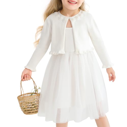 Toddler Girls Cardigan Sweater Bolero Shrug Baby Kids Knit Long Sleeve Crop Tops Button Closure Jacket Casual