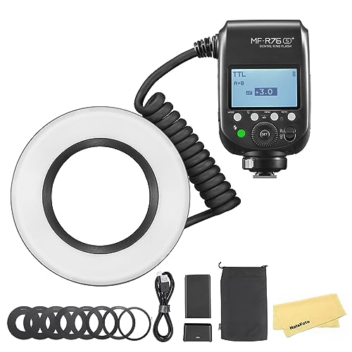 Godox MF-R76S+ TTL Micro-Ringblitz für Sony, CCT 5900K ± 200K, 550 Vollleistung, 76Ws HSS, 0,1-1s Wiederaufladezeit, Dual-Blitzröhren-Blitzgerät für...