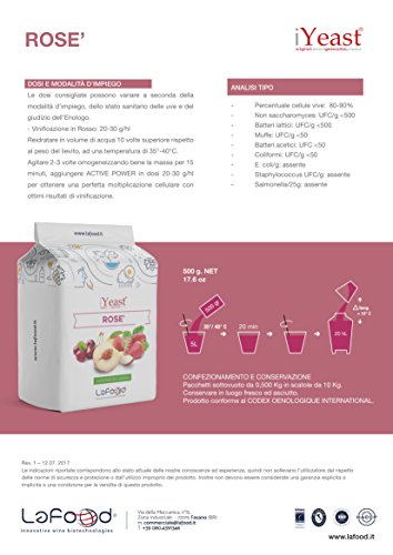 Miniatura 3 de Lievito Enologico Selezionato Rosé Iyeast 0,500 Kg Lievito Para Obtener Fermentación Vino