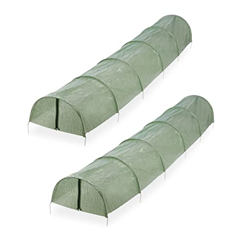 Relaxdays Folientunnel, 2er Set, 2,9 m Länge, PE-Folie mit Reißverschluss, Frühbeet, Aufzucht, Pflanzentunnel, grün