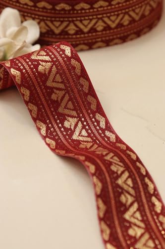 Image of Banarasi Silk Border Lace for Saree, Dupatta, Lehenga, Suit, Blouse & Home Furnishing, Crafting DIY (Brick Gold, 9 Meters x 2 Inch)