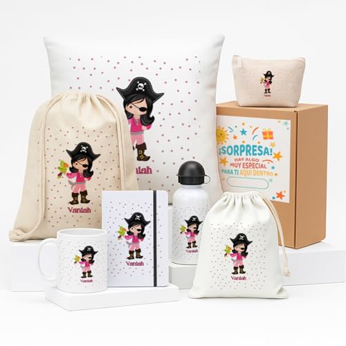 Kembilove Set Regalo Personalizado Niña Pirata Con 7 útiles a