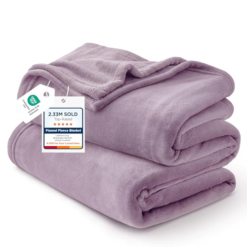 Image of Bedsure GentleSoft Fleece Bed Blankets Queen Size Fog Purple - Soft Lightweight Plush Fuzzy Cozy Luxury Blanket Microfiber, 90x90 inches