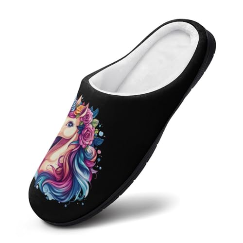 Flower Un-icorn Womens Cotton Slippers Warm House Shoes for Indoor Outdoor3