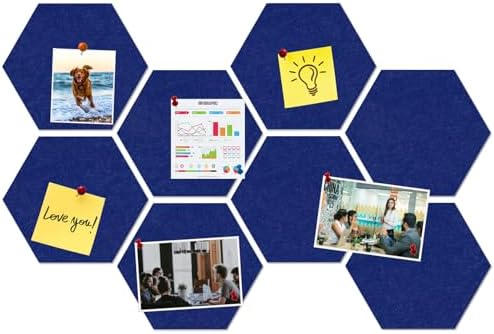 Large Hexagon Felt Cork Board Tiles, Self Adhesive DIY Felt Bulletin Board Pin Board with 35 Pushpins for Office School Home Wall Decor Stickers Memos Photos Display(Dark Blue)