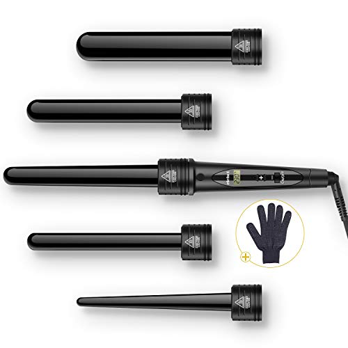 Fer à Boucler 5 en 1 Friseur Boucleur Conique avec LCD Ecran 80-230°C Boucleur Cheveux Fer à Friser en Céramique avec Gant ELEHOT