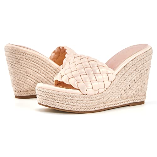 Image of Ermonn Womens Platform Wedge Sandals Espadrilles Braided Open Toe Slip On Summer Mule High Heels
