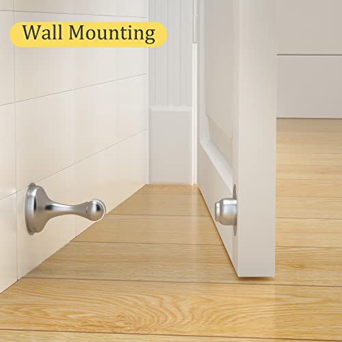 Door Stopper, Wedama Stainless Steel Magnetic Door Stop, 1 Pack Heavy Duty Door Catch Holder, Wall&Floor Mounted Door Open Holder With Adhesive Tapes For No Drilling, Screws For Stronger Mount-Silver #TOP2