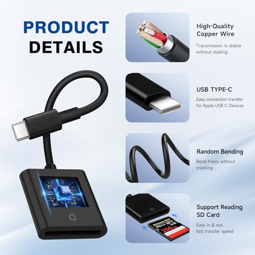 Image of USBC to SD Card Reader for iPhone 17, Camera Adapter to iPhone 17, Digital Camera Adapter iPhone 17 /16 /15 /iPad /MacBook /iMac /Galaxy /Android (Black)