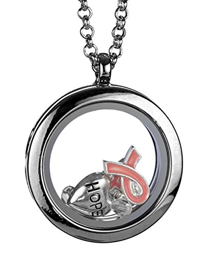JNX Pink Ribbon HOPE Floating Locket Three Charm 24" Inch Necklace with by Jewelry Nexus