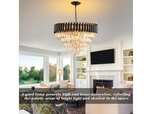 Image of Zingy Modern Ceiling Lamp 5-Tier Round Crystal Chandelier for Living Room | Modern Ceiling Light Jhumar for Hall for Home Decoration + 3 Color LED Light (Black Gold, 600MM) R