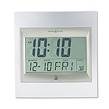 Howard Miller Techtime II Wall Clock, Silver Finish Glass LCD Display Wall Mount, Radio Control Movement Battery Operated Perfect Alarm Clock for Office, Living Room, Kitchen & Home Decor
