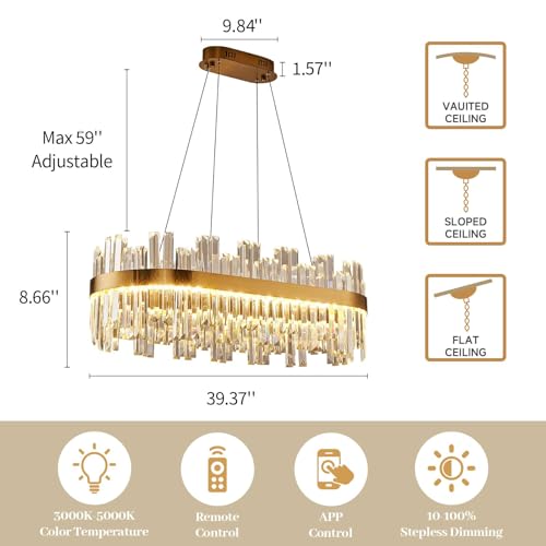 39.3" Modern Rectangle Crystal Chandeliers for dining room light fixture by ALIYIQI - Used condition - Image 3