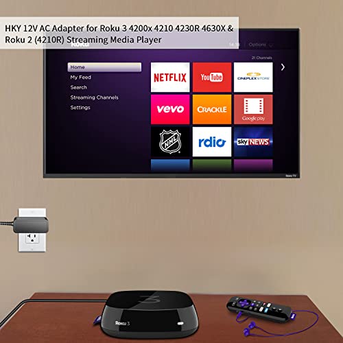 Hky 12V Ac/Dc Power Adapter Compatible With Roku 3 4200X 4210 4230R & Roku 2 (4210R)(2013-2015 Model) Model# Fa-120 1000Suc Replacement Switching Power Supply Cord Cable Wall Home Charger #TOP2