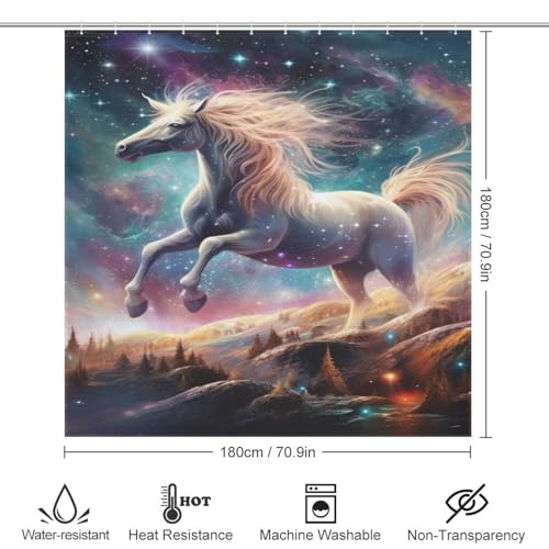 Rideau de douche cheval lavable en machine avec crochets - 4