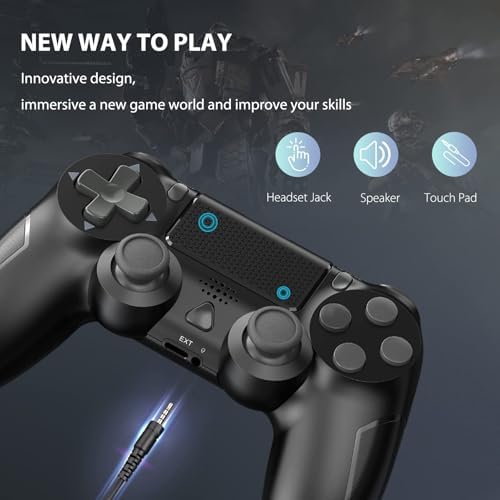 Wireless Controller for PS4, Dual Vibration Gamead Joystick/Motion Sensing/Touchpad/Speaker/3.5mm Audio Jack, Compatible with playstation 4/Slim/Pro Console/PC(Black) - 5