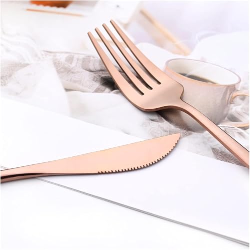 Image of aDai Korean Premium 20 Piece Stainless Steel Cutlery Set | Modern Flatware for Dining | Elegant Gift Box for Everyday Use (Rose Gold)