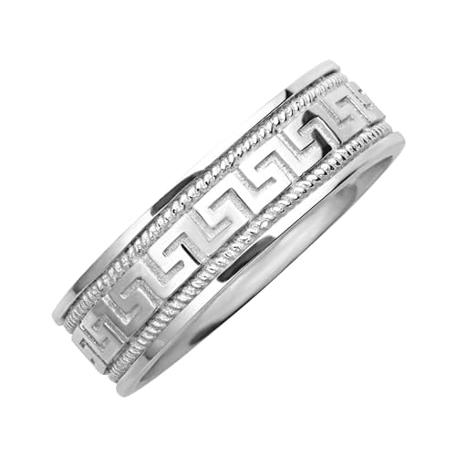 Claddagh Gold .925 Sterling Silver Men's Greek Key Eternity Wedding Band Ring