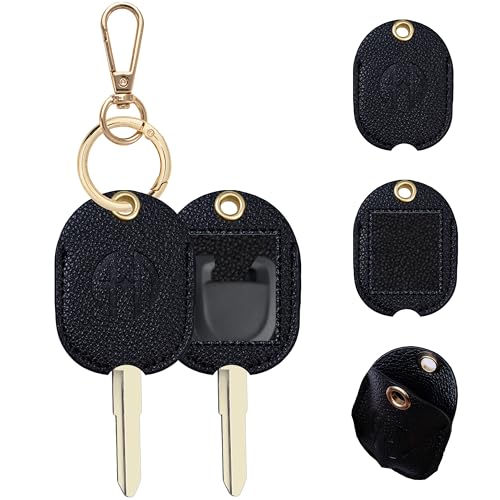 ANHBKAR Leather Car Key Fob Cover Sleeve Holder for Broken Keys – Smart Remote Protector Case with Keychain for Men & Women (Black 02, Large)